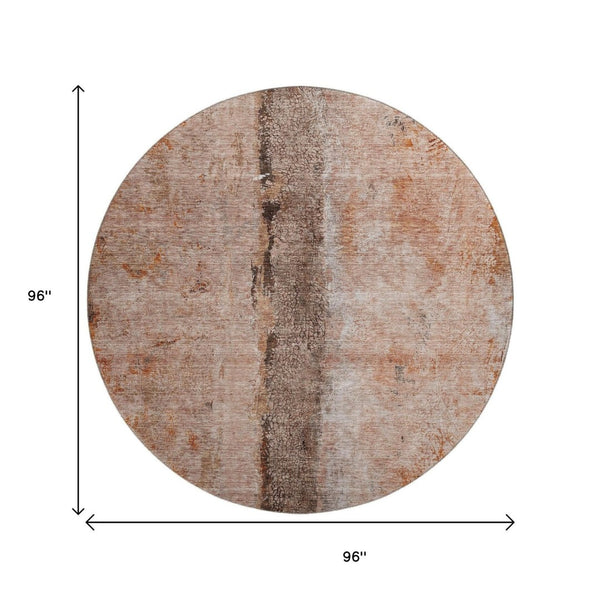 HomeRoots 8' Chili Red Brown Ivory Washable Round Rug - Stylish, Durable, UV-Protected for High-Traffic Areas 651037