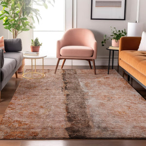 HomeRoots 8' X 10' Chili Red Brown Ivory Washable Area Rug - Durable, UV-Protected, Modern Abstract Design! 651038