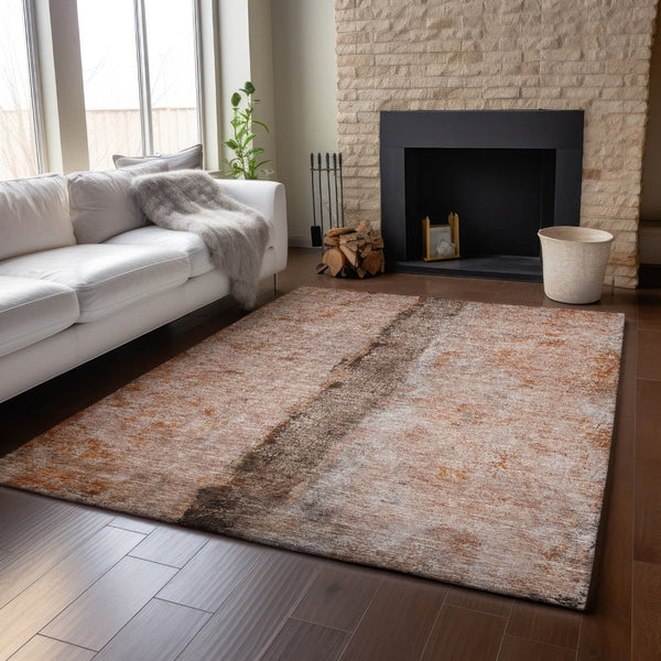 HomeRoots 8' X 10' Chili Red Brown Ivory Washable Area Rug - Durable, UV-Protected, Modern Abstract Design! 651038