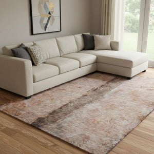 HomeRoots 8' X 10' Chili Red Brown Ivory Washable Area Rug - Durable, UV-Protected, Modern Abstract Design! 651038