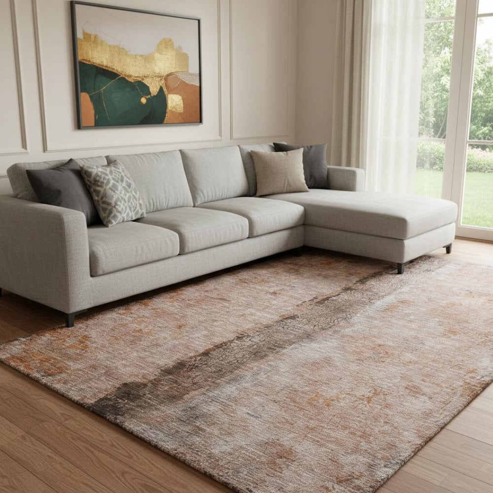 HomeRoots 9' X 12' Chili Red, Brown & Ivory Abstract Area Rug - Stylish, Washable, UV-Protected for Busy Homes! 651039