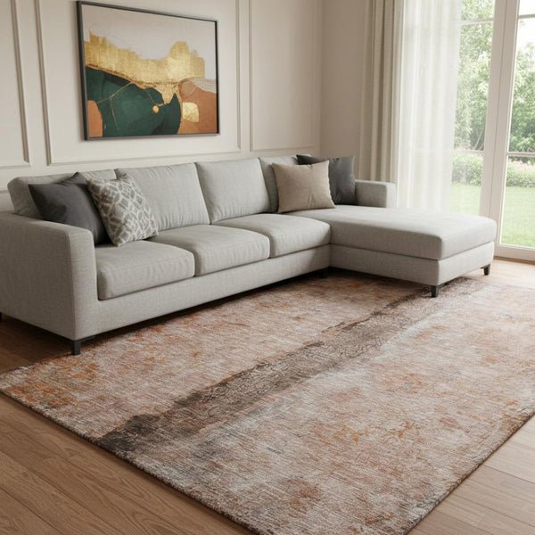 HomeRoots 9' X 12' Chili Red, Brown & Ivory Abstract Area Rug - Stylish, Washable, UV-Protected for Busy Homes! 651039