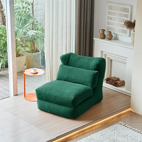 English Elm Cloud Corduroy Sleeper Chair Foldable High Density Foam Seat for Small Space Living Green W1765P448642