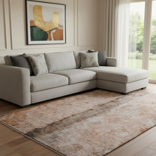 HomeRoots 10' Chili Red, Brown & Ivory Abstract Area Rug - Washable, UV-Protected, Durable for Families & Pets 651040