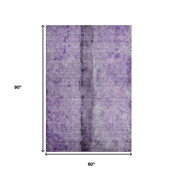 HomeRoots 5' X 8' Washable Abstract Area Rug in Purple, Ivory & Gray - Durable, UV-Protected, Stylish Design 651042