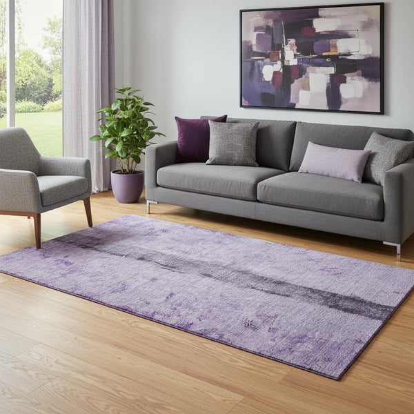 HomeRoots 5' X 8' Washable Abstract Area Rug in Purple, Ivory & Gray - Durable, UV-Protected, Stylish Design 651042