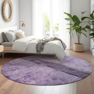 HomeRoots 8' Stunning Purple, Ivory & Gray Abstract Washable Round Rug with UV Protection for Modern Spaces 651043