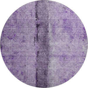 HomeRoots 8' Stunning Purple, Ivory & Gray Abstract Washable Round Rug with UV Protection for Modern Spaces 651043