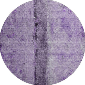 HomeRoots 8' Stunning Purple, Ivory & Gray Abstract Washable Round Rug with UV Protection for Modern Spaces 651043