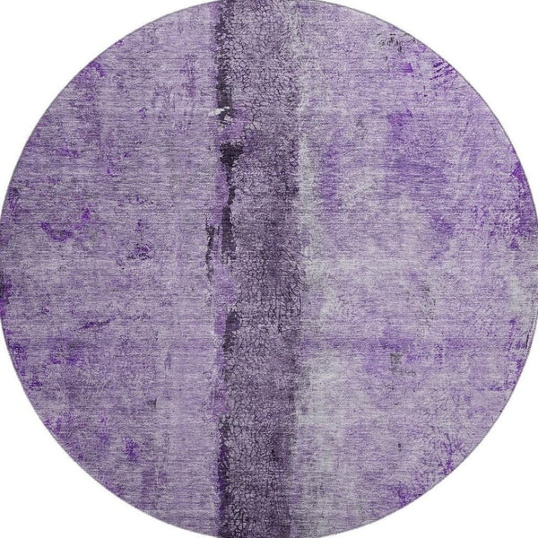 HomeRoots 8' Stunning Purple, Ivory & Gray Abstract Washable Round Rug with UV Protection for Modern Spaces 651043