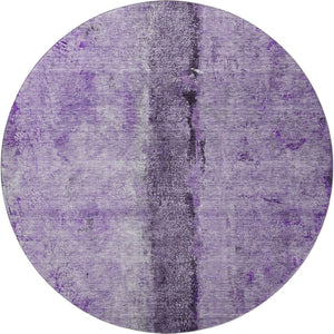 HomeRoots 8' Stunning Purple, Ivory & Gray Abstract Washable Round Rug with UV Protection for Modern Spaces 651043