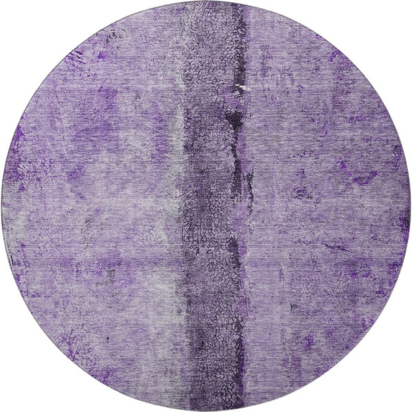 HomeRoots 8' Stunning Purple, Ivory & Gray Abstract Washable Round Rug with UV Protection for Modern Spaces 651043