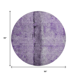 HomeRoots 8' Stunning Purple, Ivory & Gray Abstract Washable Round Rug with UV Protection for Modern Spaces 651043