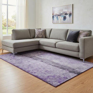 HomeRoots 8' X 10' Abstract Purple Ivory Gray Area Rug - Stylish, Washable, UV-Protected & Pet-Friendly Design 651044