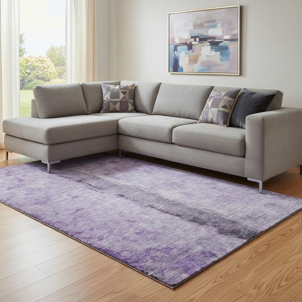 HomeRoots 9' X 12' Modern Abstract Washable Area Rug in Purple, Ivory, & Gray - UV Protection & Stain Resistant! 651045