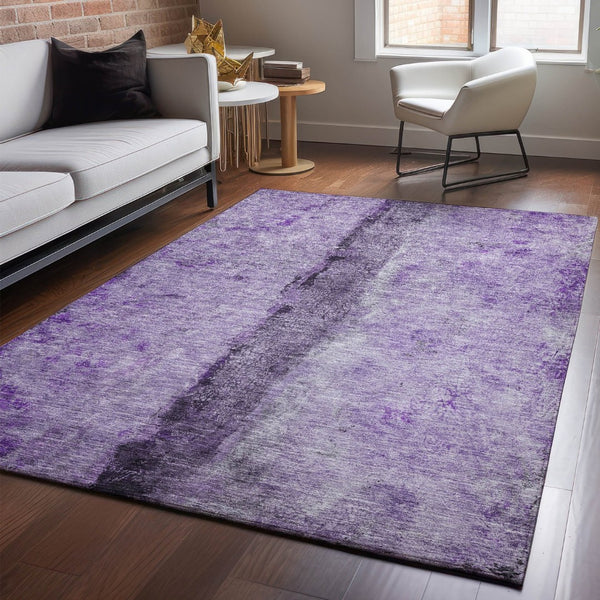 HomeRoots 10' X 14' Abstract Washable Area Rug in Purple, Ivory & Gray - Stain Resistant, UV Protected & Durable 651046