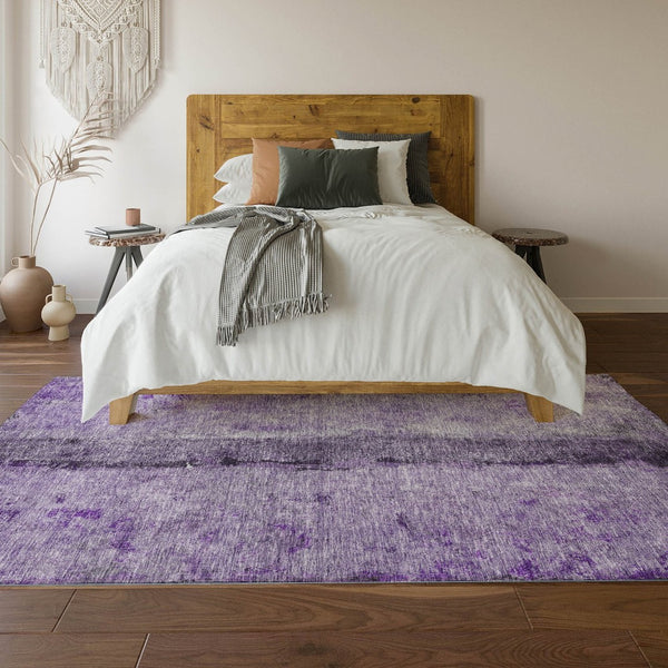 HomeRoots 10' X 14' Abstract Washable Area Rug in Purple, Ivory & Gray - Stain Resistant, UV Protected & Durable 651046