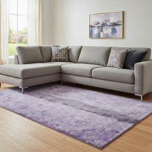 HomeRoots 10' X 14' Abstract Washable Area Rug in Purple, Ivory & Gray - Stain Resistant, UV Protected & Durable 651046