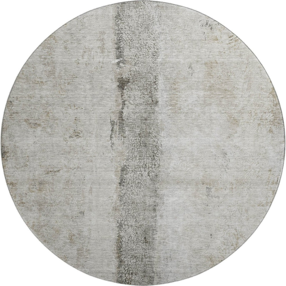 HomeRoots 8' Taupe Gray and Ivory Abstract Round Rug - Durable, Washable, UV-Protected, Ideal for High-Traffic Areas 651055