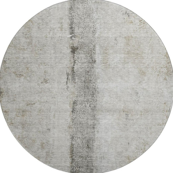 HomeRoots 8' Taupe Gray and Ivory Abstract Round Rug - Durable, Washable, UV-Protected, Ideal for High-Traffic Areas 651055