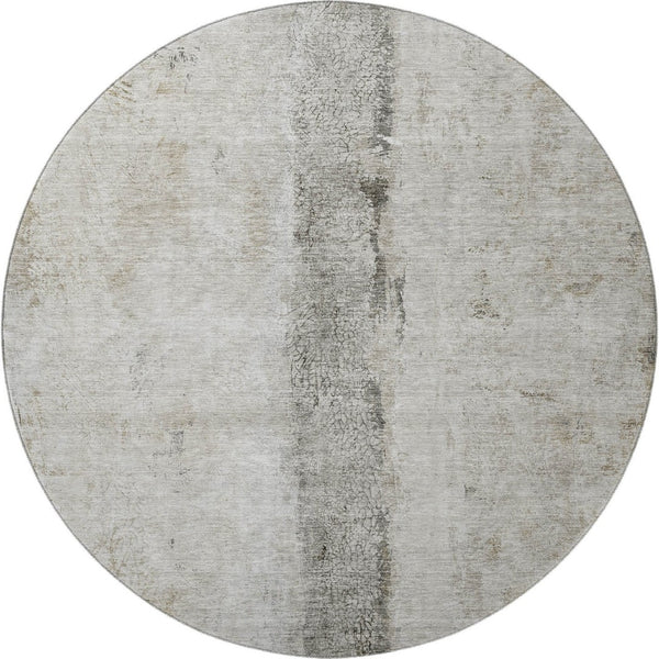 HomeRoots 8' Taupe Gray and Ivory Abstract Round Rug - Durable, Washable, UV-Protected, Ideal for High-Traffic Areas 651055