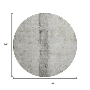 HomeRoots 8' Taupe Gray and Ivory Abstract Round Rug - Durable, Washable, UV-Protected, Ideal for High-Traffic Areas 651055