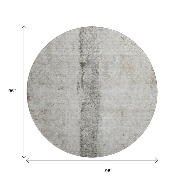 HomeRoots 8' Taupe Gray and Ivory Abstract Round Rug - Durable, Washable, UV-Protected, Ideal for High-Traffic Areas 651055