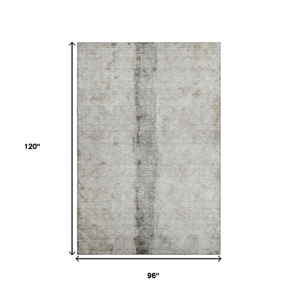 HomeRoots 8' X 10' Modern Taupe Gray & Ivory Abstract Area Rug - Washable, Durable, UV Protected, Easy Care! 651056