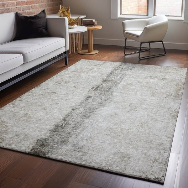 HomeRoots 9' X 12' Modern Taupe Gray & Ivory Abstract Area Rug - Washable, UV-Protected, Family-Friendly Design 651057