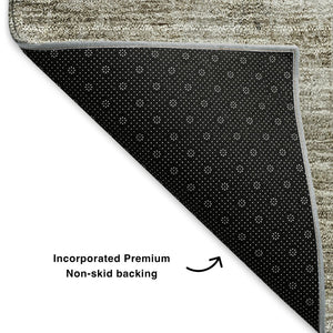 HomeRoots 9' X 12' Modern Taupe Gray & Ivory Abstract Area Rug - Washable, UV-Protected, Family-Friendly Design 651057
