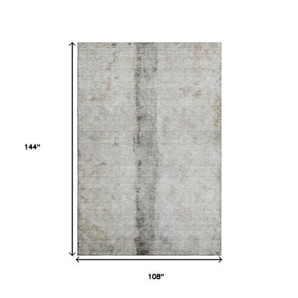 HomeRoots 9' X 12' Modern Taupe Gray & Ivory Abstract Area Rug - Washable, UV-Protected, Family-Friendly Design 651057