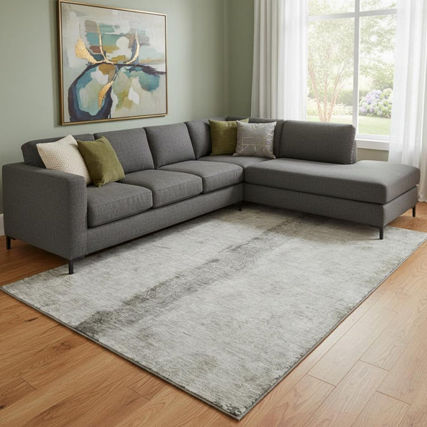 HomeRoots 9' X 12' Modern Taupe Gray & Ivory Abstract Area Rug - Washable, UV-Protected, Family-Friendly Design 651057