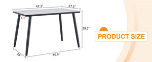 English Elm Modern Marble Effect Glass Top Dining Table Seats Six Tapered Steel Legs Sleek W1151S04618