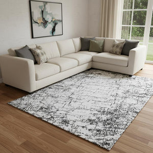 HomeRoots 8' X 10' Black And Ivory Abstract Area Rug - Stylish, Washable, UV-Protected, Perfect for Homes! 651062