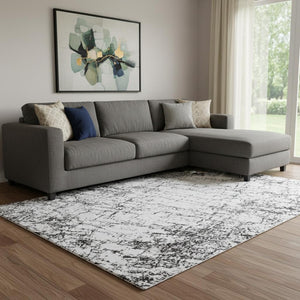 HomeRoots 10' X 14' Black and Ivory Abstract Area Rug - Washable, UV-Protected, Durable & Stylish for Your Home 651064