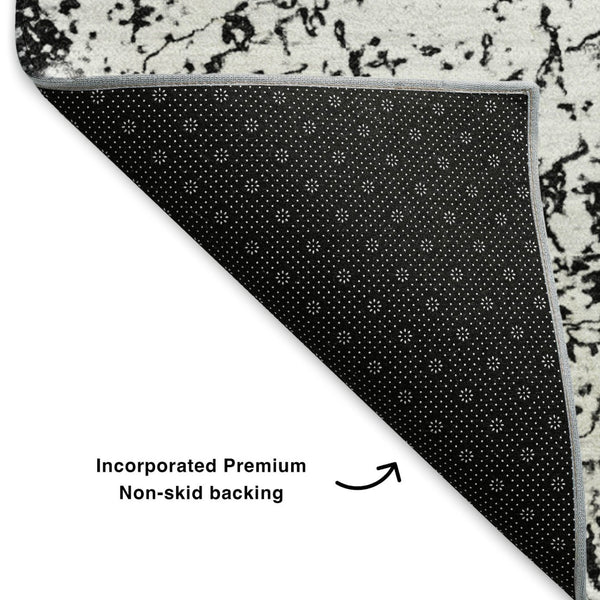 HomeRoots 10' X 14' Black and Ivory Abstract Area Rug - Washable, UV-Protected, Durable & Stylish for Your Home 651064