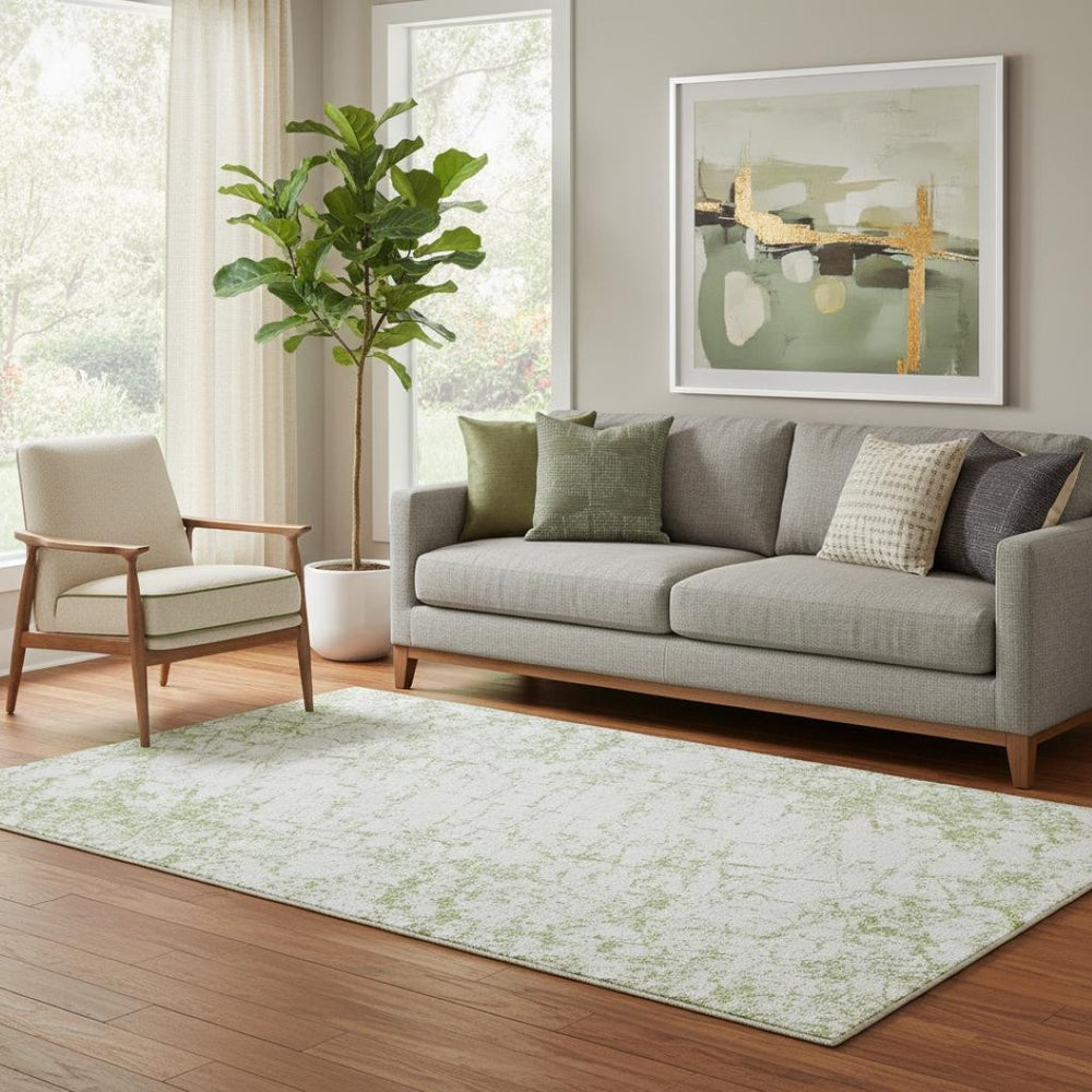 HomeRoots 5' X 8' Modern Green and Ivory Abstract Area Rug – Washable, UV-Protected, Stain-Resistant Design! 651066