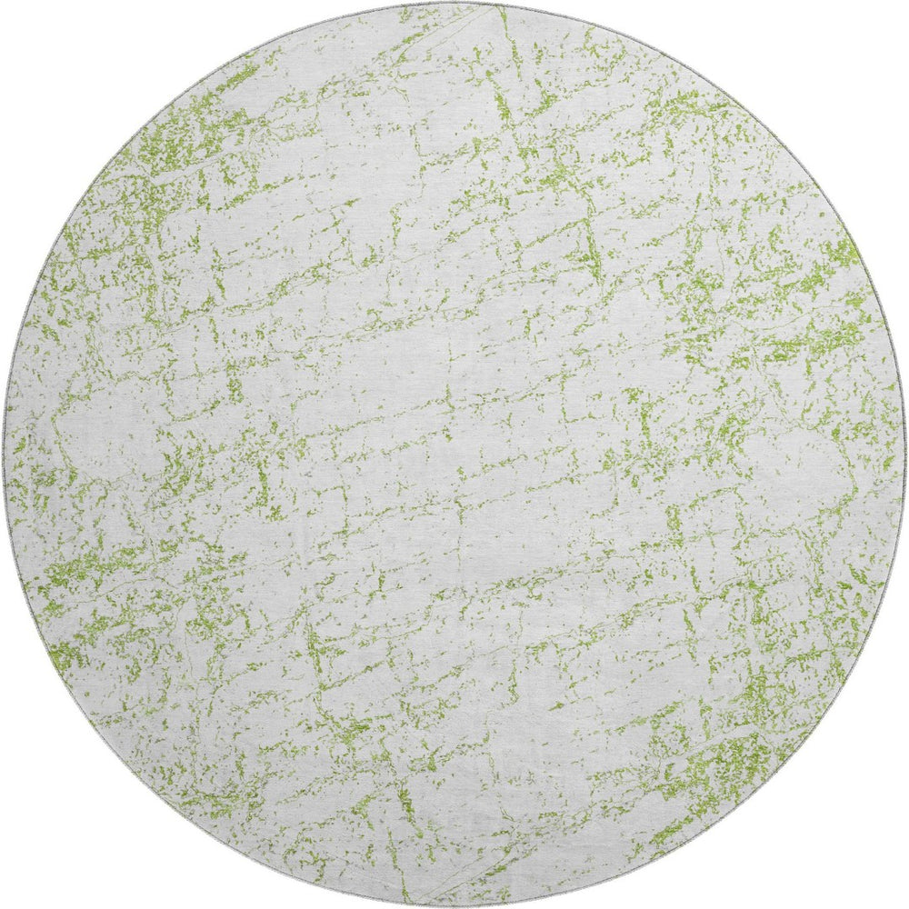 HomeRoots 8' Green and Ivory Abstract Washable Round Rug - Stylish, Durable, UV-Protected for High-Traffic Areas 651067