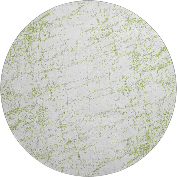 HomeRoots 8' Green and Ivory Abstract Washable Round Rug - Stylish, Durable, UV-Protected for High-Traffic Areas 651067