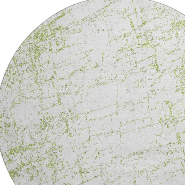 HomeRoots 8' Green and Ivory Abstract Washable Round Rug - Stylish, Durable, UV-Protected for High-Traffic Areas 651067