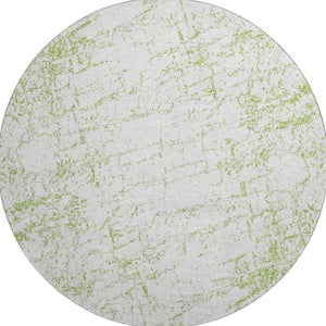 HomeRoots 8' Green and Ivory Abstract Washable Round Rug - Stylish, Durable, UV-Protected for High-Traffic Areas 651067