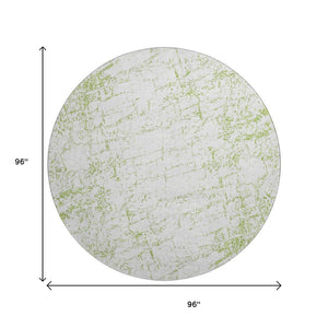 HomeRoots 8' Green and Ivory Abstract Washable Round Rug - Stylish, Durable, UV-Protected for High-Traffic Areas 651067