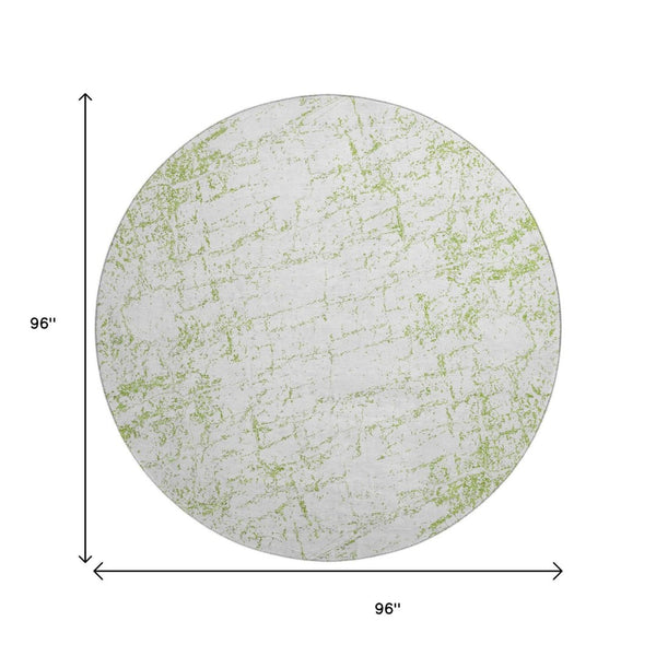 HomeRoots 8' Green and Ivory Abstract Washable Round Rug - Stylish, Durable, UV-Protected for High-Traffic Areas 651067