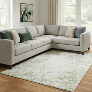 HomeRoots 8' X 10' Stylish Green & Ivory Abstract Area Rug – Washable, UV Protected, Durable for Homes with Kids & Pets 651068
