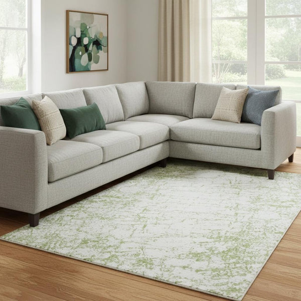 HomeRoots 8' X 10' Stylish Green & Ivory Abstract Area Rug – Washable, UV Protected, Durable for Homes with Kids & Pets 651068
