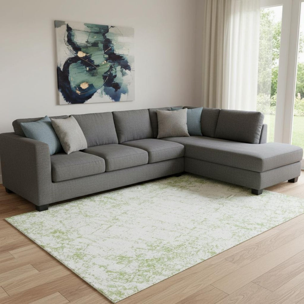 HomeRoots 9' X 12' Abstract Green & Ivory Washable Area Rug with UV Protection - Perfect for Busy Homes! 651069