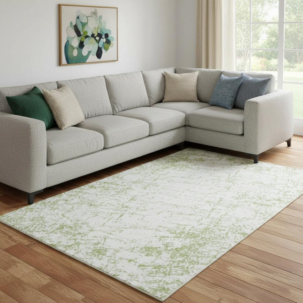 HomeRoots 10' X 14' Green & Ivory Abstract Washable Area Rug - UV Protected, Stain Resistant for High Traffic Areas 651070