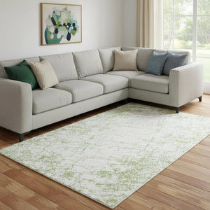 HomeRoots 10' X 14' Green & Ivory Abstract Washable Area Rug - UV Protected, Stain Resistant for High Traffic Areas 651070