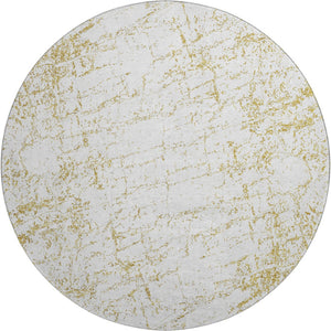 HomeRoots 8' Gold and Ivory Abstract Washable Round Rug - UV Protected, Stain-Resistant & Soft Polyester Design 651073