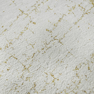 HomeRoots 8' Gold and Ivory Abstract Washable Round Rug - UV Protected, Stain-Resistant & Soft Polyester Design 651073